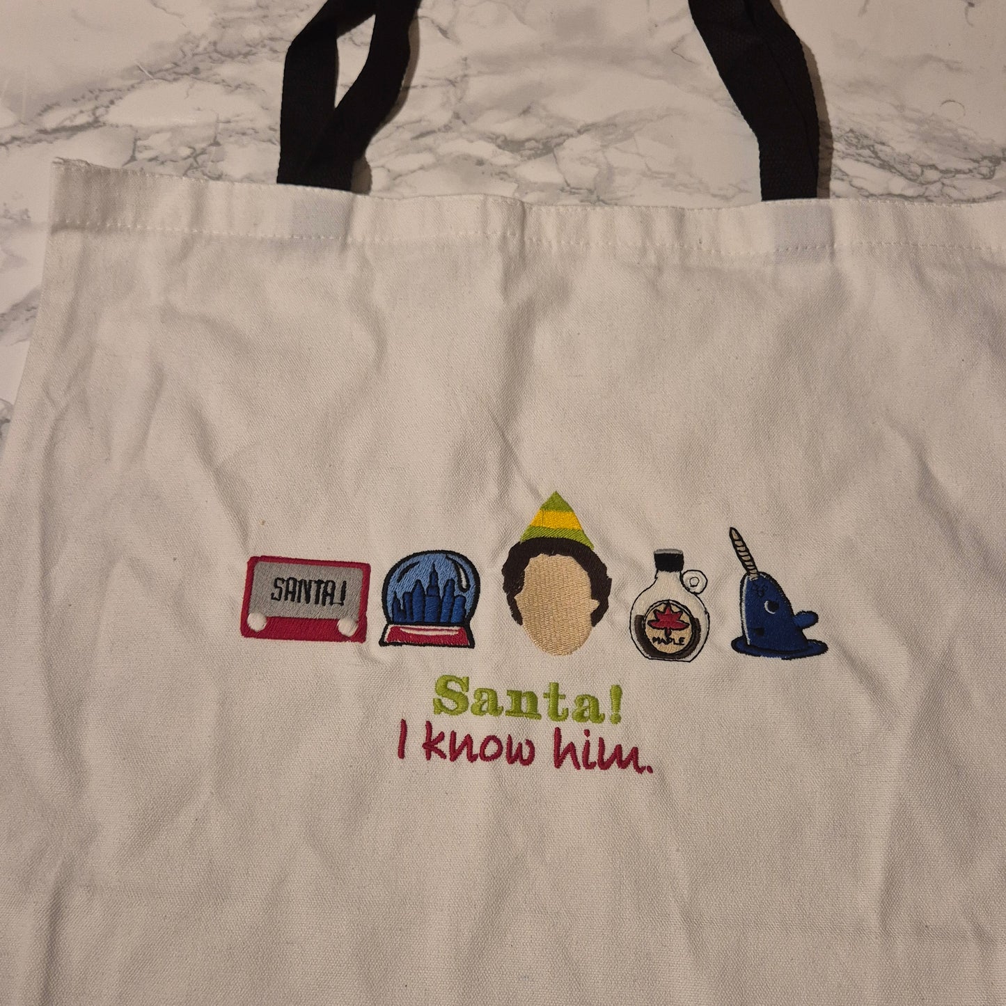 "Santa! I know him" embroidered Tote bag